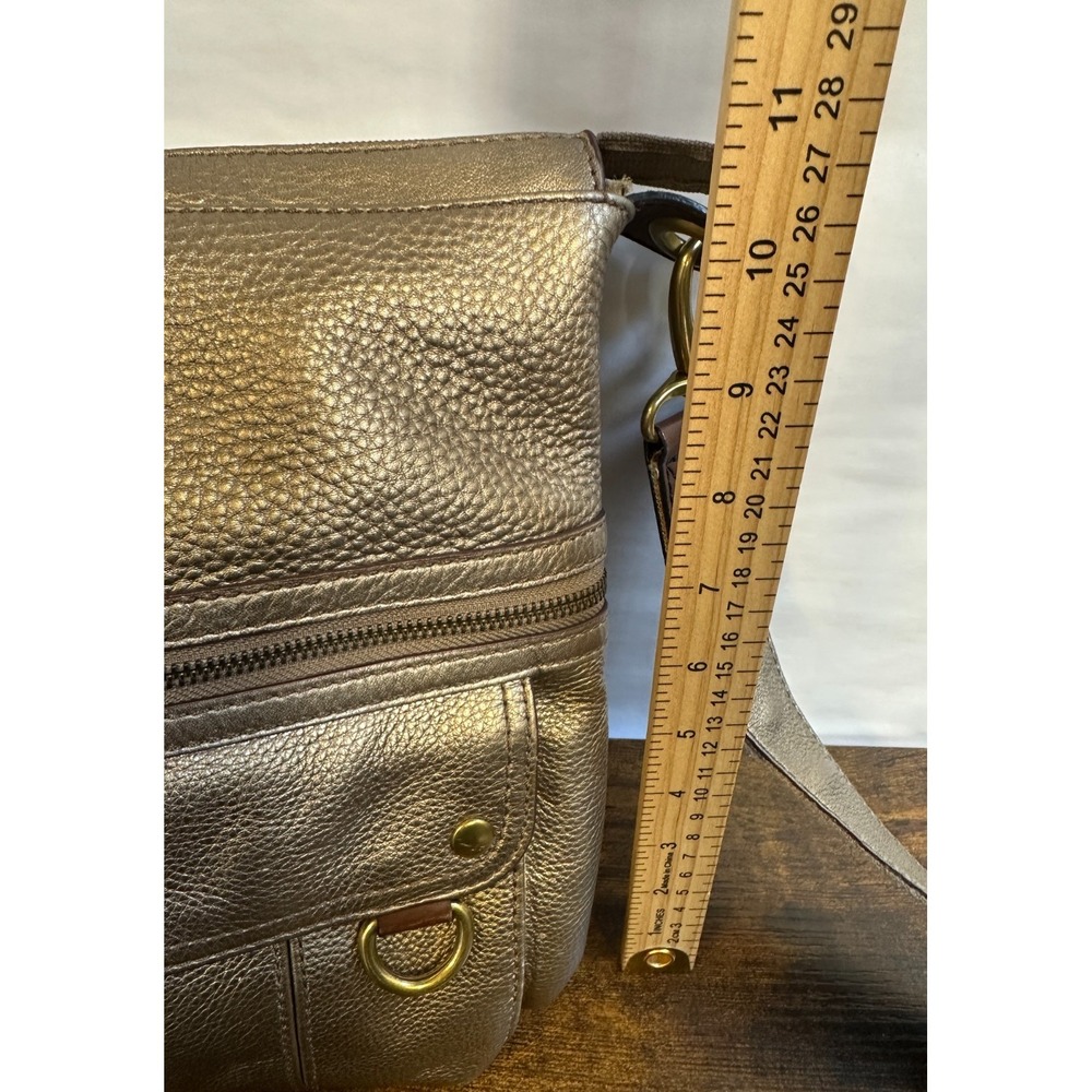 Fossil Metallic Bronze Pebbled Leather Utility Crossbody Bag Multi Pocket Large - Picture 8 of 16